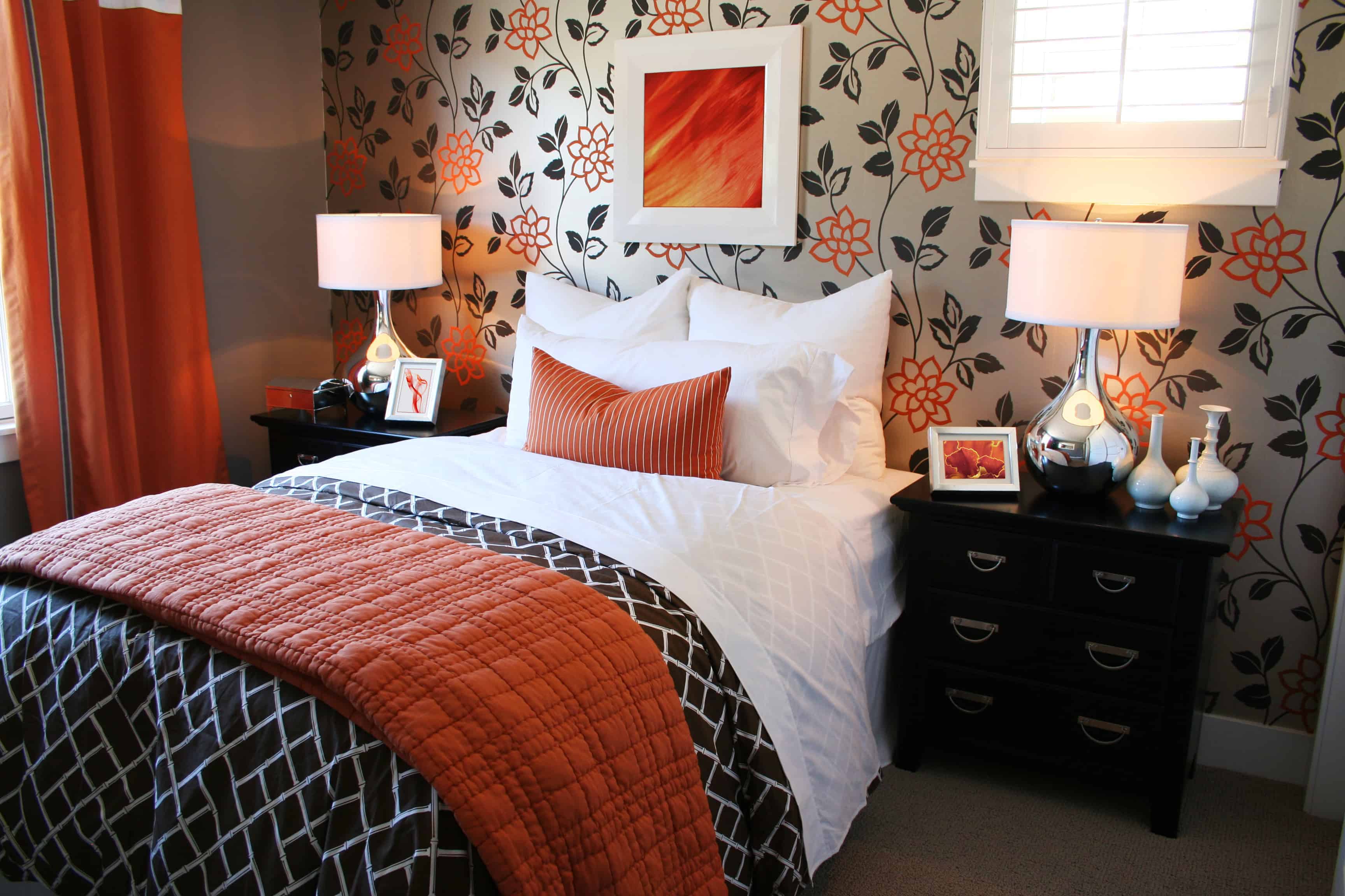 Glam chic interior design for home guest room with various bold patterns