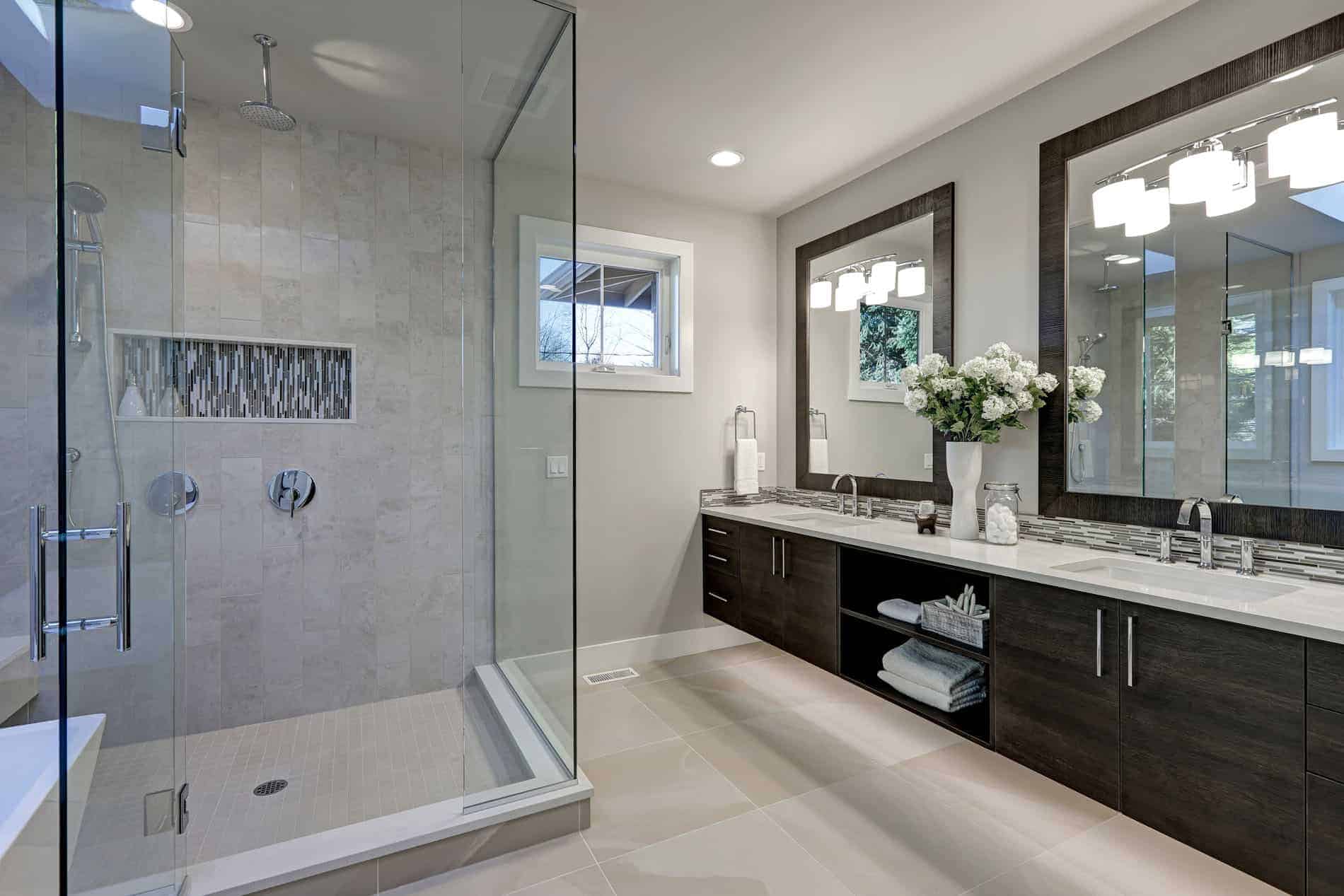 Bathroom Vanity Next To Glass Shower