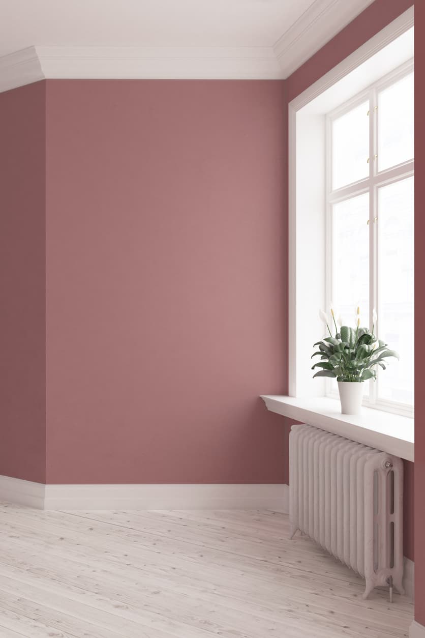 Dusty rose paint color in empty hallway