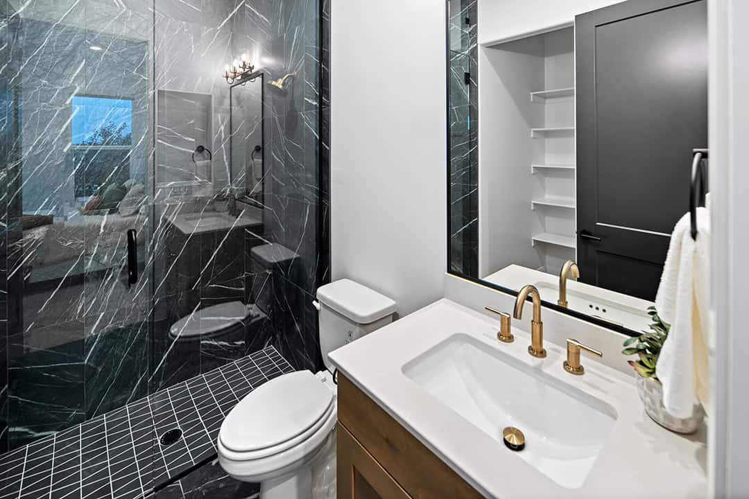 Gorgeous glass shower doors in custom luxury home